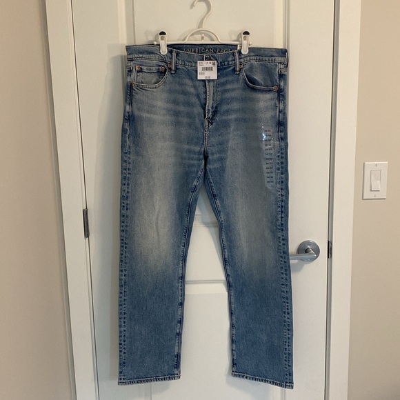 Light Blue Straight Jeans with Vintage Distressed Look - Picture 8 of 9